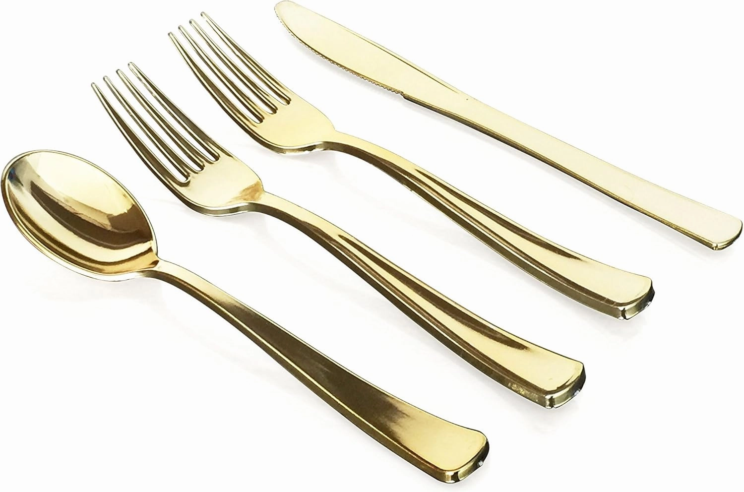 " OCCASIONS " 150pcs set (25 Guests)- Disposable Heavyweight DinnerwareWedding Plastic Plates & cutlery - 10.5'', 7.5''   Silverware w/double fork (Ivory & Gold Rim)