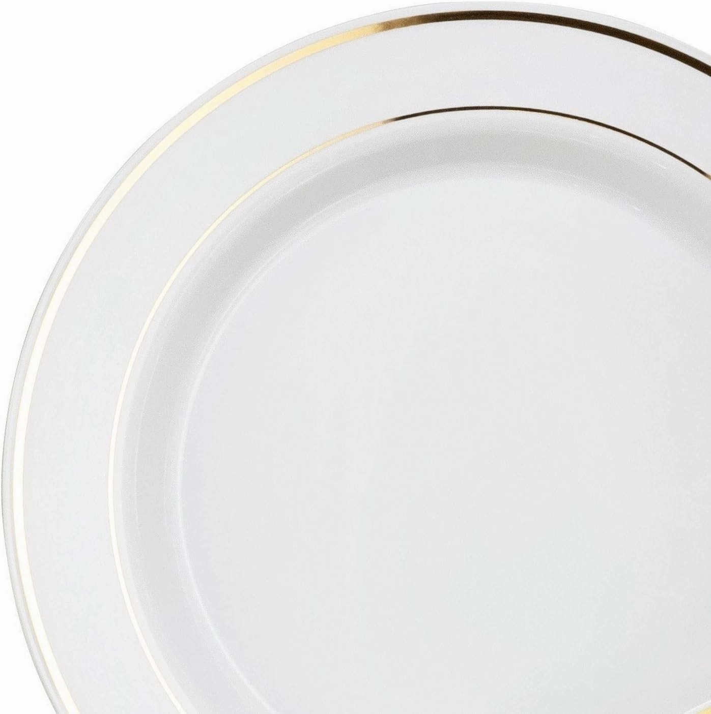 " OCCASIONS " 150pcs set (25 Guests)- Disposable Heavyweight DinnerwareWedding Plastic Plates & cutlery - 10.5'', 7.5''   Silverware w/double fork (White & Gold Rim)