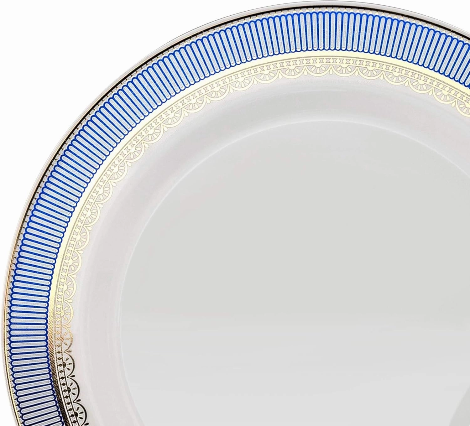 " OCCASIONS " 240 Plates Pack,(120 Guests) Heavyweight Premium Disposable Plastic Plates Set -120 x 10.5'' Dinner   120 x 7.5'' Salad/Dessert (Louvre Blue/Gold)