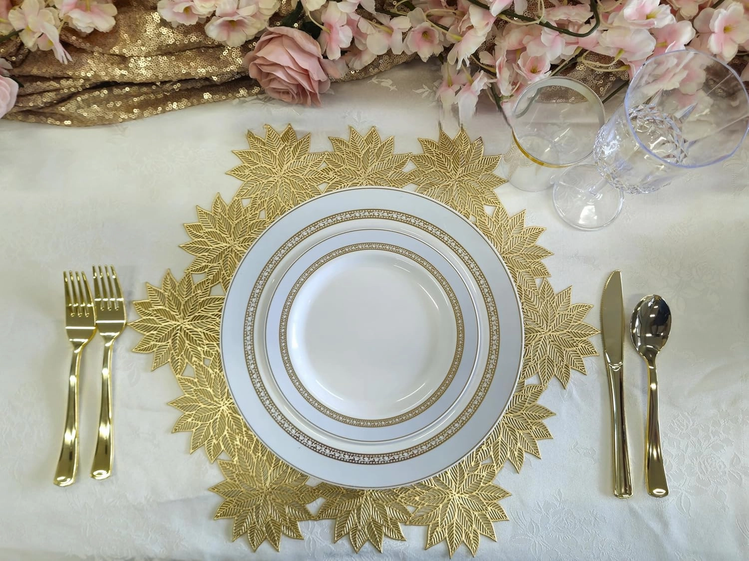 " OCCASIONS " 240 Plates Pack,(120 Guests) Heavyweight Premium Disposable Plastic Plates Set -120 x 10.5'' Dinner   120 x 7.5'' Salad/Dessert (Ritz Blue and Gold)