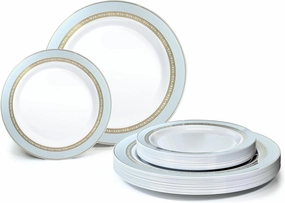 " OCCASIONS " 240 Plates Pack,(120 Guests) Heavyweight Premium Disposable Plastic Plates Set -120 x 10.5'' Dinner   120 x 7.5'' Salad/Dessert (Ritz Blue and Gold)