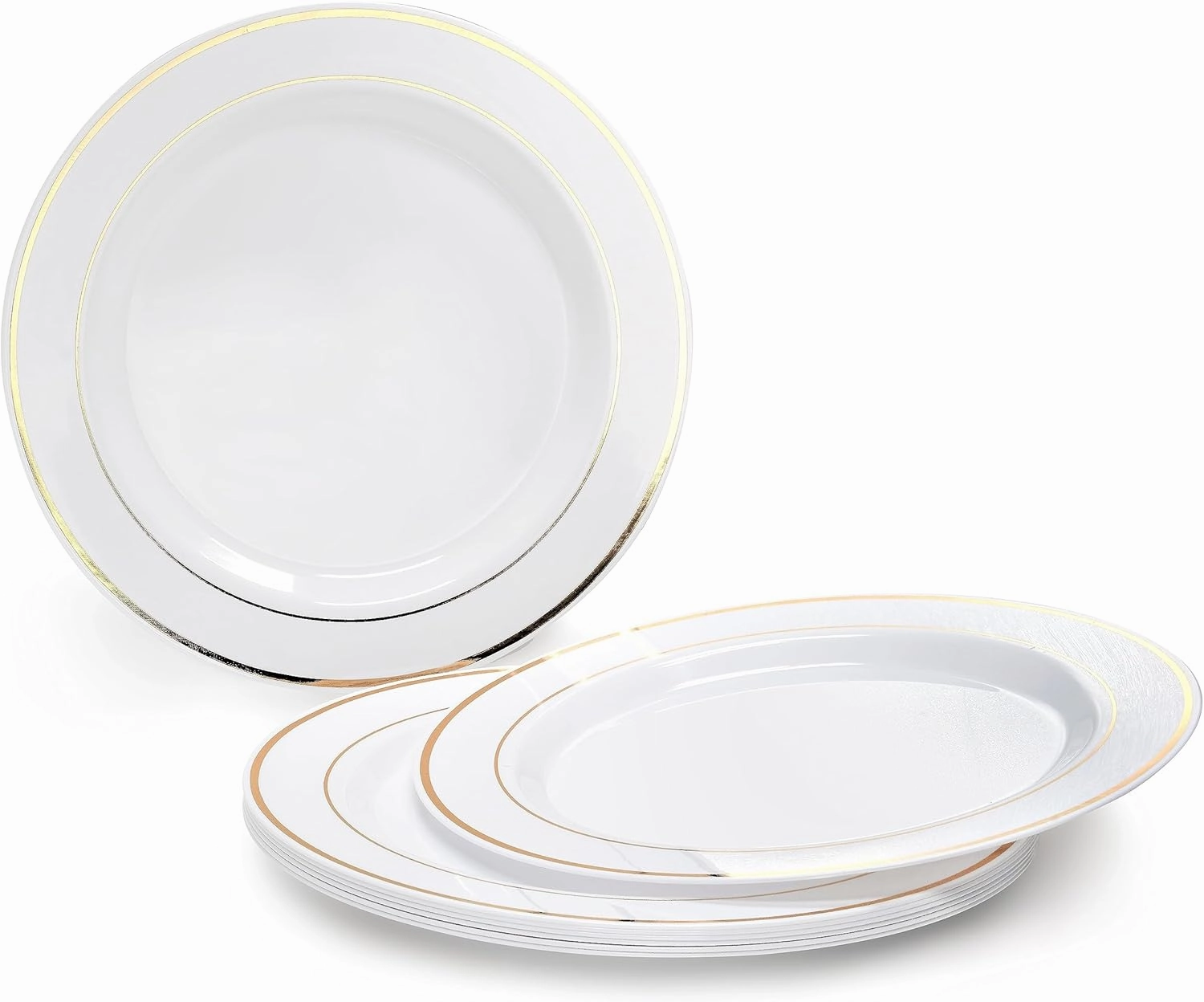 " OCCASIONS" 240 Plates Pack,(120 Guests) Heavyweight Premium Wedding Party Disposable Plastic Plates Set -120 x 10.5'' Dinner   120 x 7.5'' Salad/Dessert (White & Gold Rim)