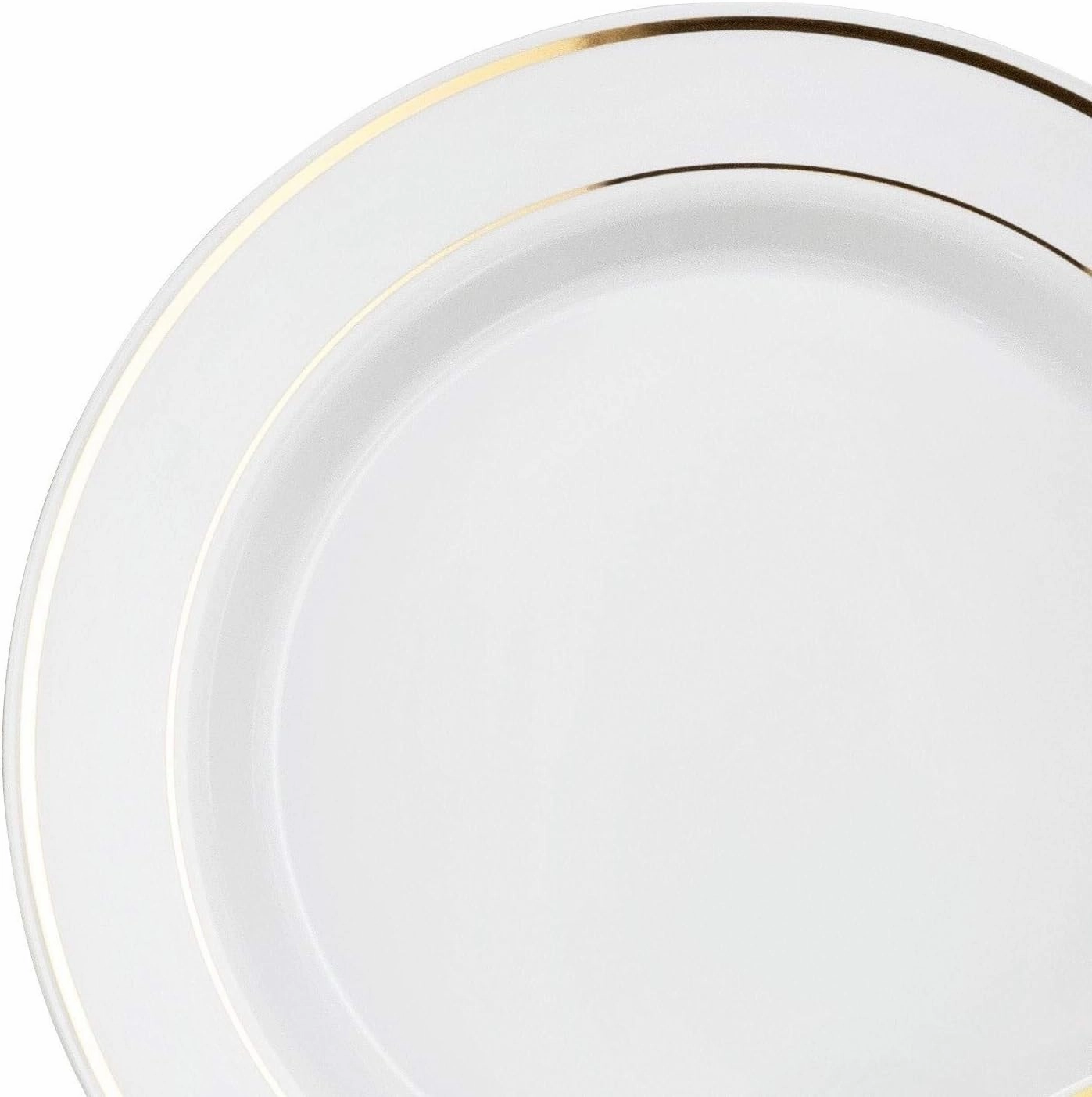 " OCCASIONS" 240 Plates Pack,(120 Guests) Heavyweight Premium Wedding Party Disposable Plastic Plates Set -120 x 10.5'' Dinner   120 x 7.5'' Salad/Dessert (White & Gold Rim)