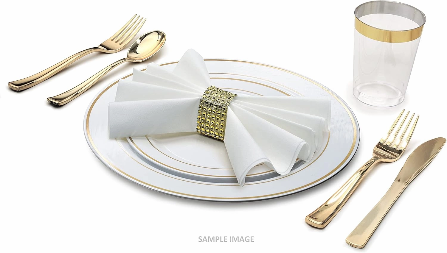 " OCCASIONS" 240 Plates Pack,(120 Guests) Heavyweight Premium Wedding Party Disposable Plastic Plates Set -120 x 10.5'' Dinner   120 x 7.5'' Salad/Dessert (White & Gold Rim)