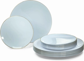 " OCCASIONS " 240 Plates Pack,(120 Guests) Premium Wedding Party Disposable Plastic Plates Set -120 x 10.25'' Dinner   120 x 7.5'' Salad/Dessert (Bali, Blue & Gold)