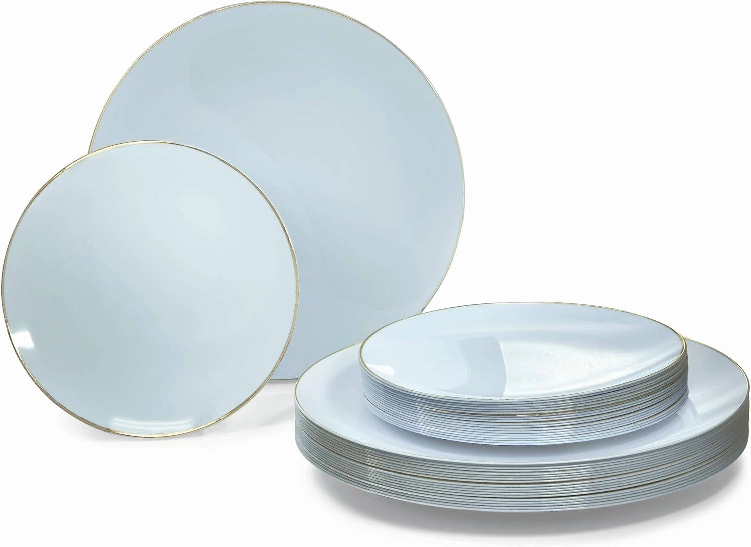 " OCCASIONS " 240 Plates Pack,(120 Guests) Premium Wedding Party Disposable Plastic Plates Set -120 x 10.25'' Dinner   120 x 7.5'' Salad/Dessert (Bali, Blue & Gold)