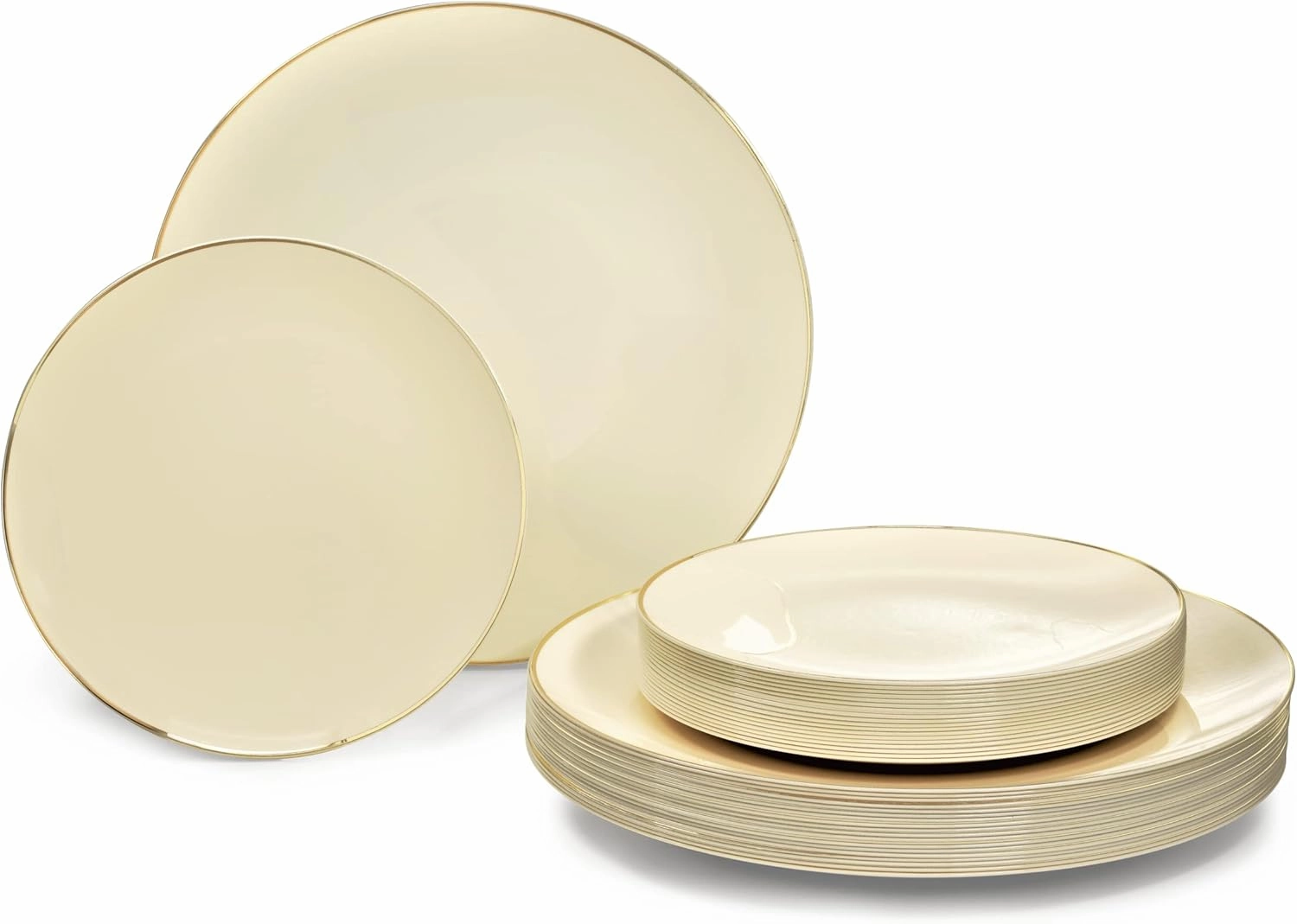 " OCCASIONS " 240 Plates Pack,(120 Guests) Premium Wedding Party Disposable Plastic Plates Set -120 x 10.25'' Dinner   120 x 7.5'' Salad/Dessert (Bali, Ivory & Gold)
