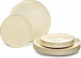 " OCCASIONS " 240 Plates Pack,(120 Guests) Premium Wedding Party Disposable Plastic Plates Set -120 x 10.25'' Dinner   120 x 7.5'' Salad/Dessert (Bali, Ivory & Gold)