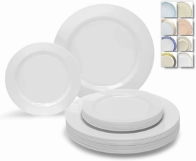 " OCCASIONS " 240 Plates Pack,(120 Guests) Wedding Heavyweight Wedding Party Disposable Plastic Plates Set -120 x 10.5'' Dinner   120 x 7.5'' Salad/Dessert Plate (Plain White)