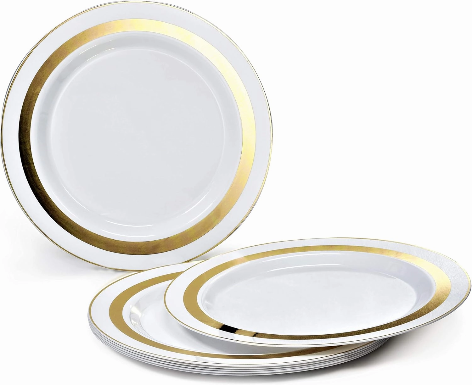 " OCCASIONS " 280pcs set (40 Guests)-Heavyweight Wedding Party Disposable Plastic Plate Set-40 x 10.5''   40 x 6.25''   Gold Silverware   Cups   Napkins (Soleil White & Gold)