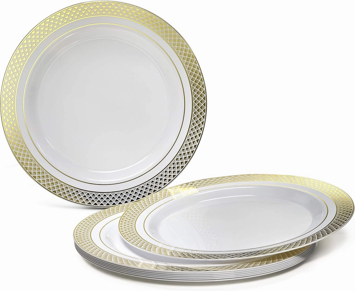 " OCCASIONS " 320pcs set (40 Guests)-Heavyweight Wedding Party Disposable Plastic Plate Set -40 x 10.5''   40 x7.5'' Silverware Cups linen like paper Napkins (Celebration white & Gold)