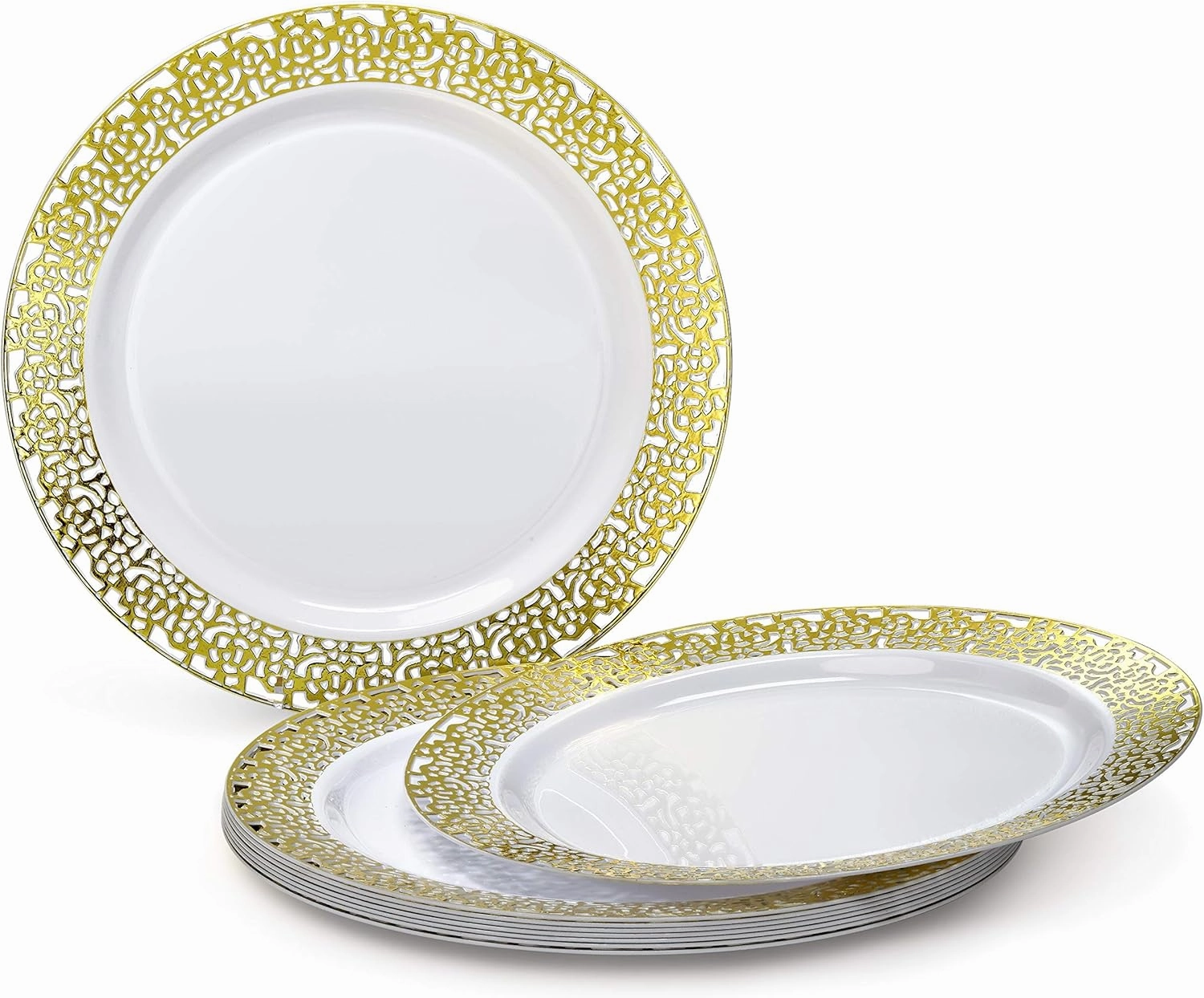 " OCCASIONS " 320pcs set (40 Guests)-Wedding Party Disposable Plastic Plate Set -40 x 10.25''   40 x 7.5''   Silverware   Cups   Napkins (Florence White & Gold)