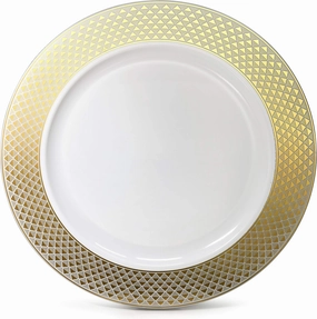 " OCCASIONS " 40 pcs Chargers pack Wedding Party 12'' Disposable Plastic Charger Plates/Chargers (Celebration White & Gold)
