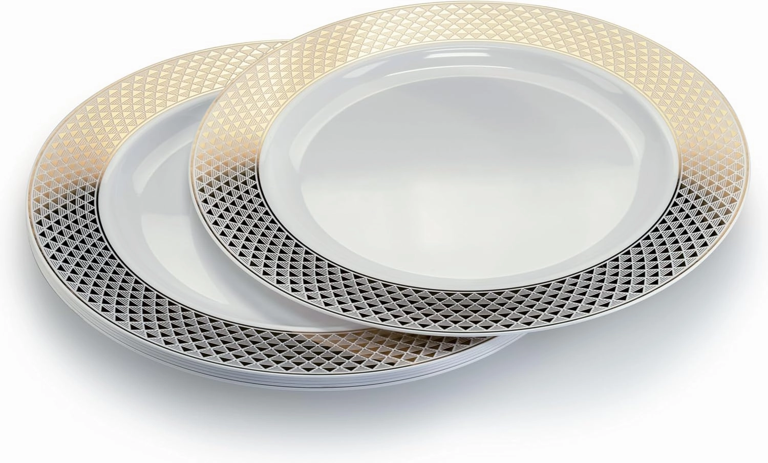 " OCCASIONS " 40 pcs Chargers pack Wedding Party 12'' Disposable Plastic Charger Plates/Chargers (Celebration White & Gold)