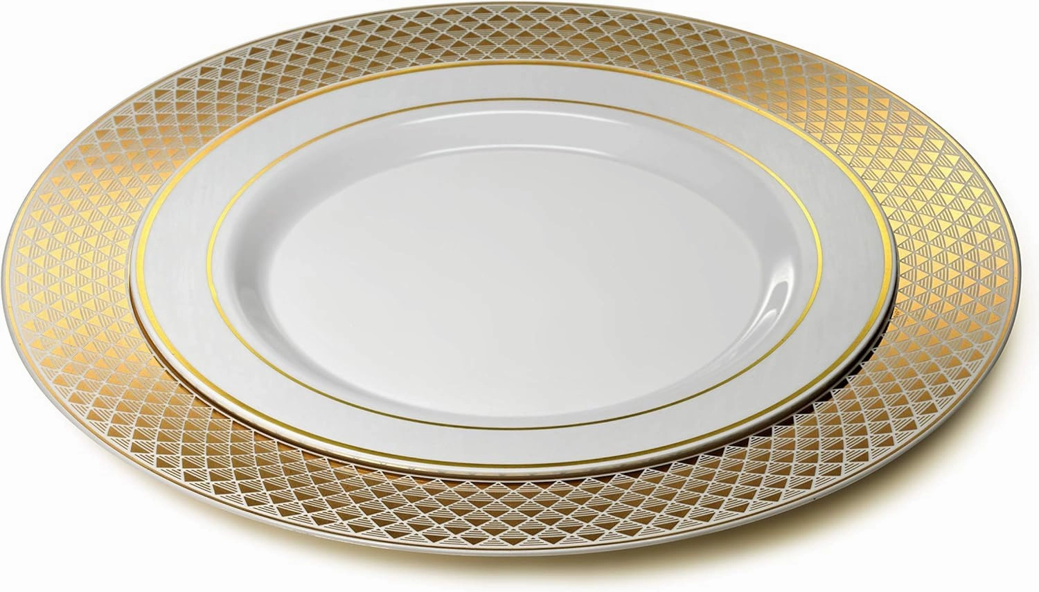 " OCCASIONS " 40 pcs Chargers pack Wedding Party 12'' Disposable Plastic Charger Plates/Chargers (Celebration White & Gold)