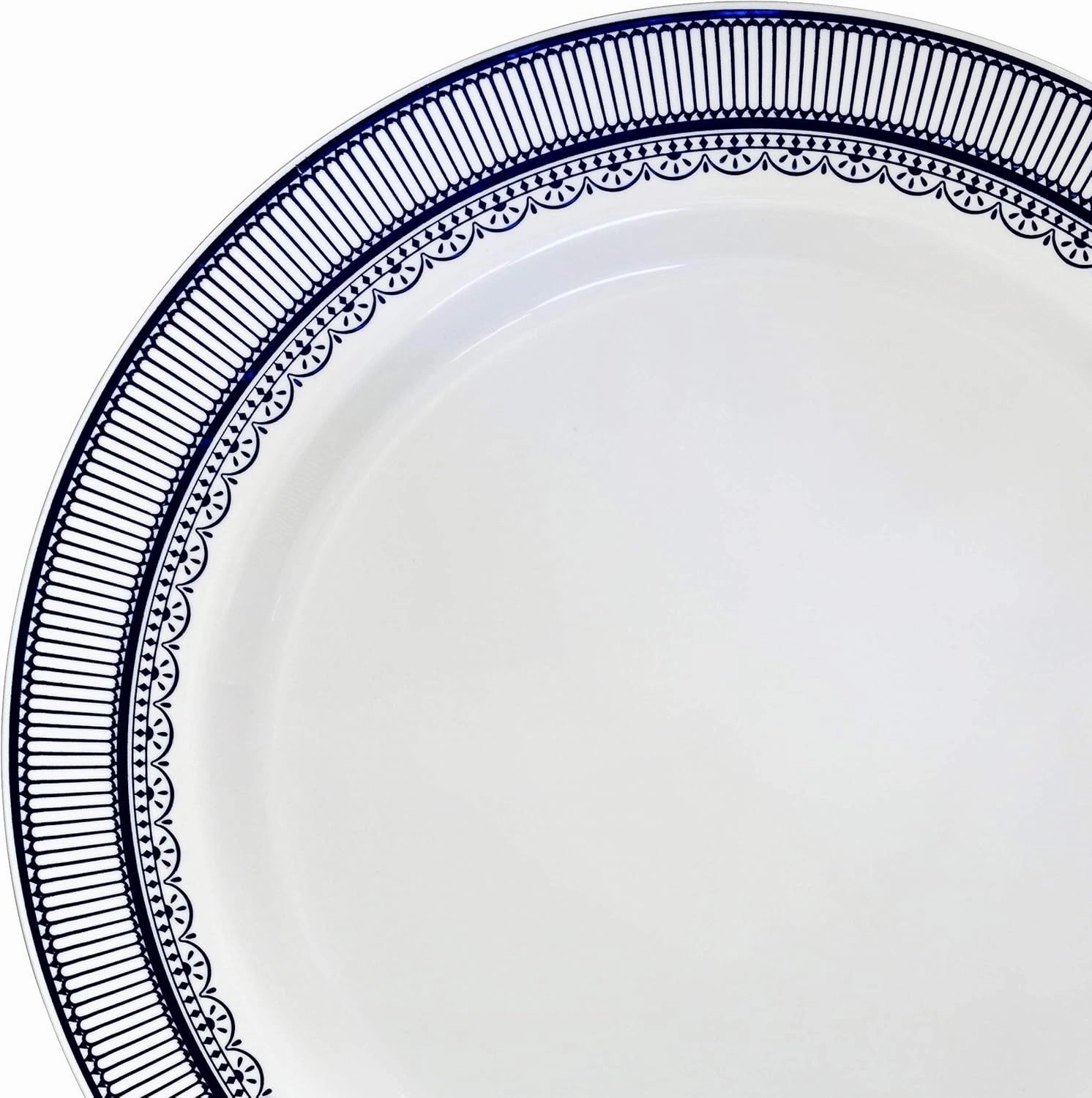 " OCCASIONS " 50 Plates Pack (25 Guests)-Heavyweight Wedding Party Disposable Plastic Plate Set -25 x 10.5'' Dinner   25 x 7.5'' Salad/dessert plates (Louvre in White w/Blue)