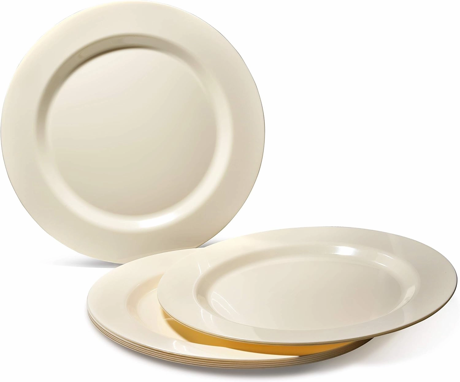 " OCCASIONS " 640pcs set (80 Guests)-Heavyweight Wedding Party Disposable Plastic Plate Set -80 x 10.5''   80 x 7.5''   Silverware   Cups  linen like paper Napkins (Plain Ivory)