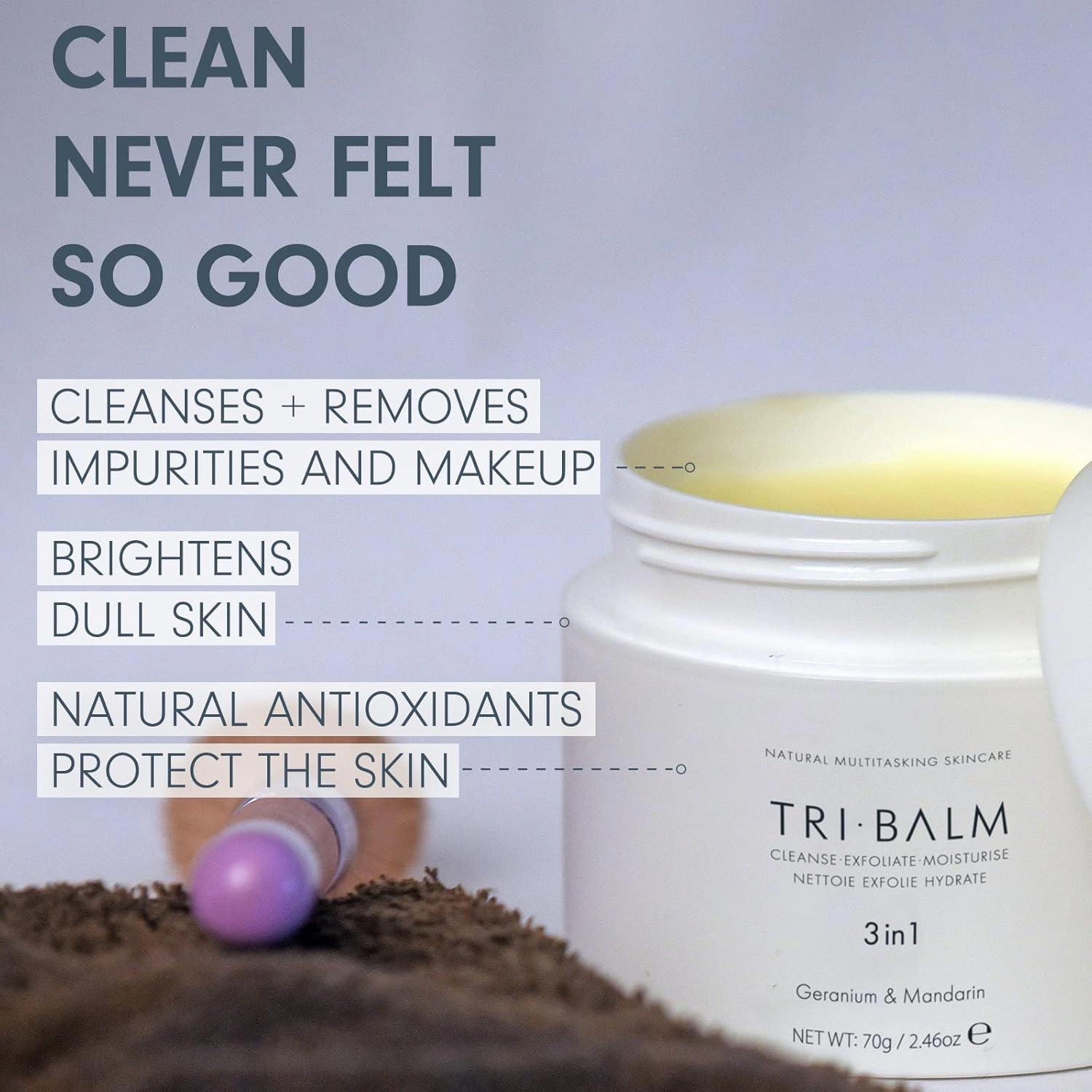 | Tri-Balm 3 in 1 Facial Balm 70g Jar | Facial Cleanser, Facial Exfoliant, & Facial Moisturizer Jar| All Natural Skin Care (2.46 Oz)