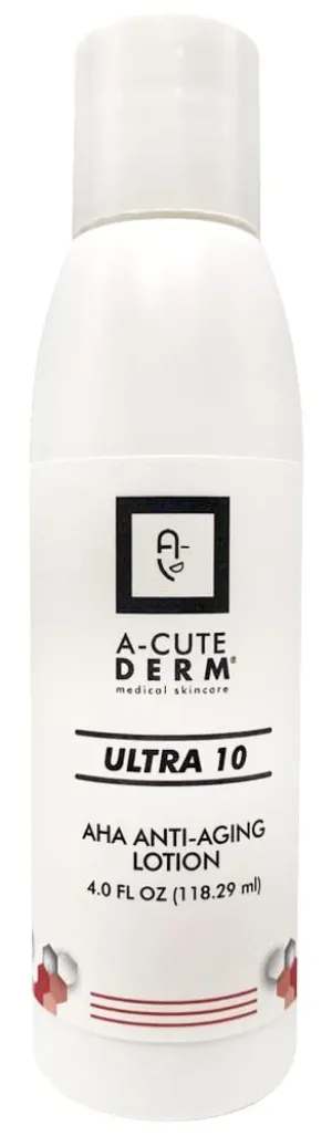 A-Cute Derm Ultra 10 AHA Anti-Aging Lotion for Exfoliation Simple and Effective for Face and Body (4 OZ)