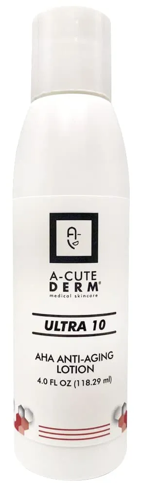 A-Cute Derm Ultra 10 AHA Anti-Aging Lotion for Exfoliation Simple and Effective for Face and Body (4 OZ)