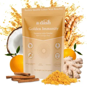 A Dash Golden Immunity Latte, Organic Golden Milk with Turmeric, Monk Fruit & Reishi Mushroom Extract, Boost Immunity with Organic Superfood Golden Milk Powder with No Caffeine (40 Servings)