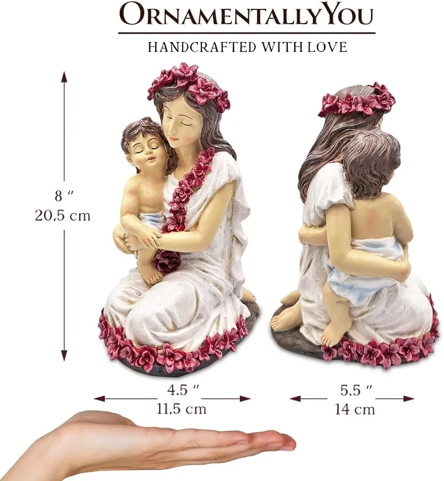 A Mother’s Embrace Figurine, 8" Child and Mom Heartwarming Tabletop Statue Decoration