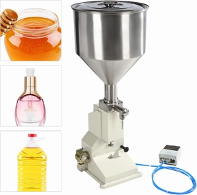 A02 Pneumatic Filling Machine,5-50ml Adjustable Paste Liquid Bottle Filling Machine w/10L Hopper for Filling Paste Perfume Lip Gloss