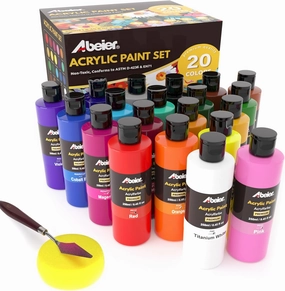 ABEIER Large Bulk Acrylic Paint Set, 20 Colors (250 ml/8.45 fl oz), Matte Finish, Rich Pigments, Non-Toxic Paints for Painting on Canvas Crafts Wood Ceramic, Ideal for Beginners and Students