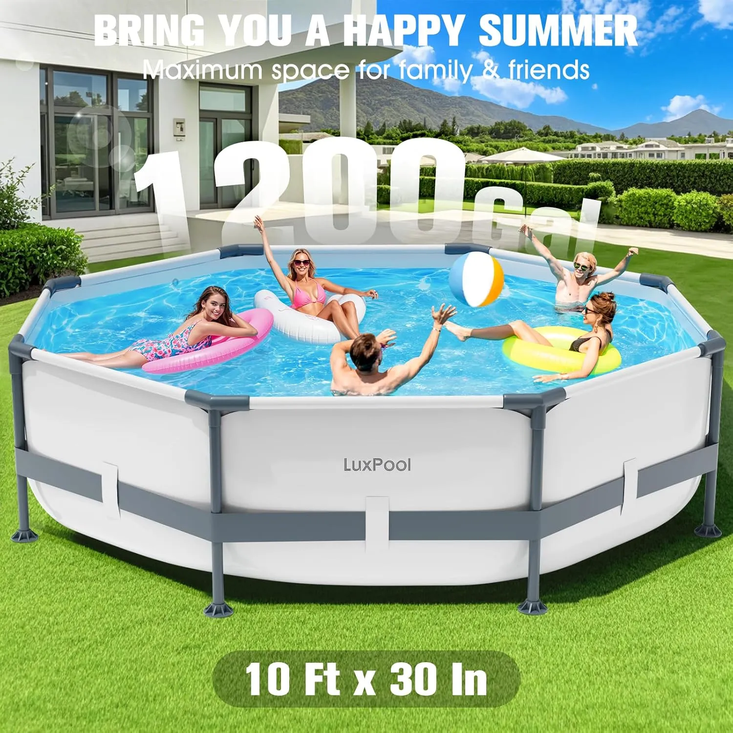 Above Ground Pool,Frame Deep Swimming Pool, Family Pool,Large Above Ground Pool Easy Set, Outdoor Backyard Pool for Kids, Adults,10ft x 30in