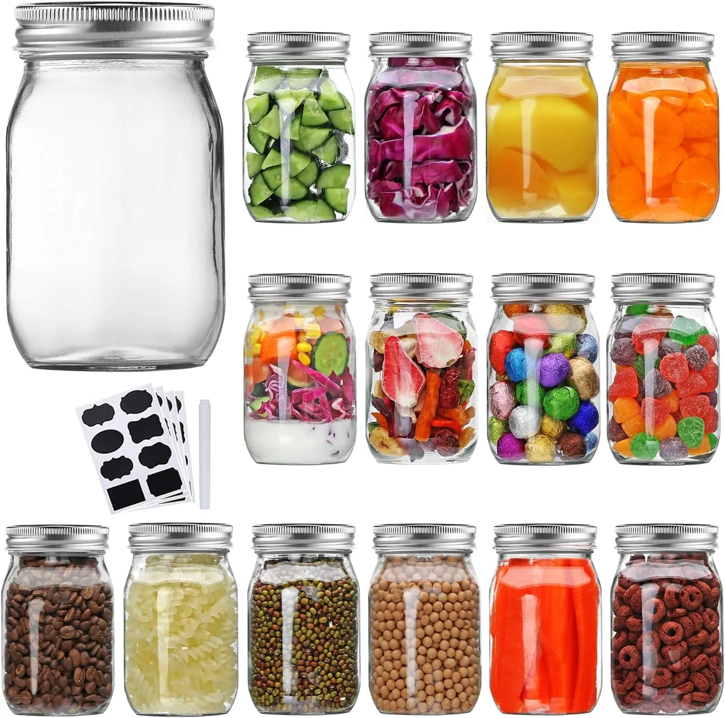 Accguan 16oz Glass Mason Jars with Regular Airtight Lids Ideal for Jam,Honey,Shower/Wedding Favors, Clear,Canning Jars 15 pack