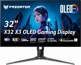 Acer Predator X32 X3 | 31.5" UHD 3840 x 2160 OLED Gaming Monitor | AMD FreeSync Premium Pro | 480Hz at 1920 x 1080 (DFR) | Up to 0.01ms | 1000nits @ HDR 3% | USB Type-C, 1 x DP 1.4 & 2 x HDMI 2.1