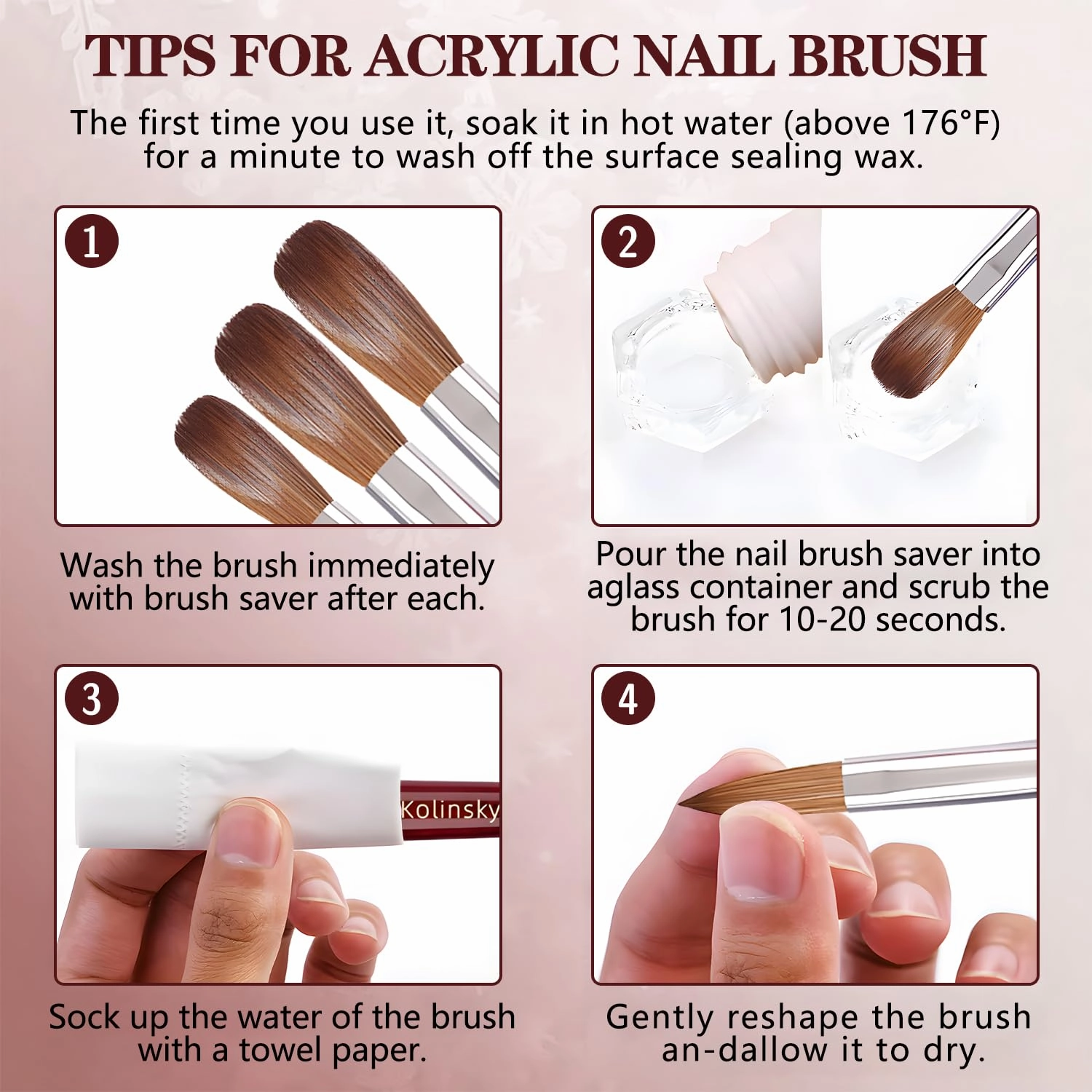 Acrylic Nail Brush 100% Kolinsky Acrylic Brushes for Nails Size 16 Oval Crimped Shaped Nail Brushes for Acrylic Application Mahogany Handle Professional Nail Art Powder Brush Manicure Tool