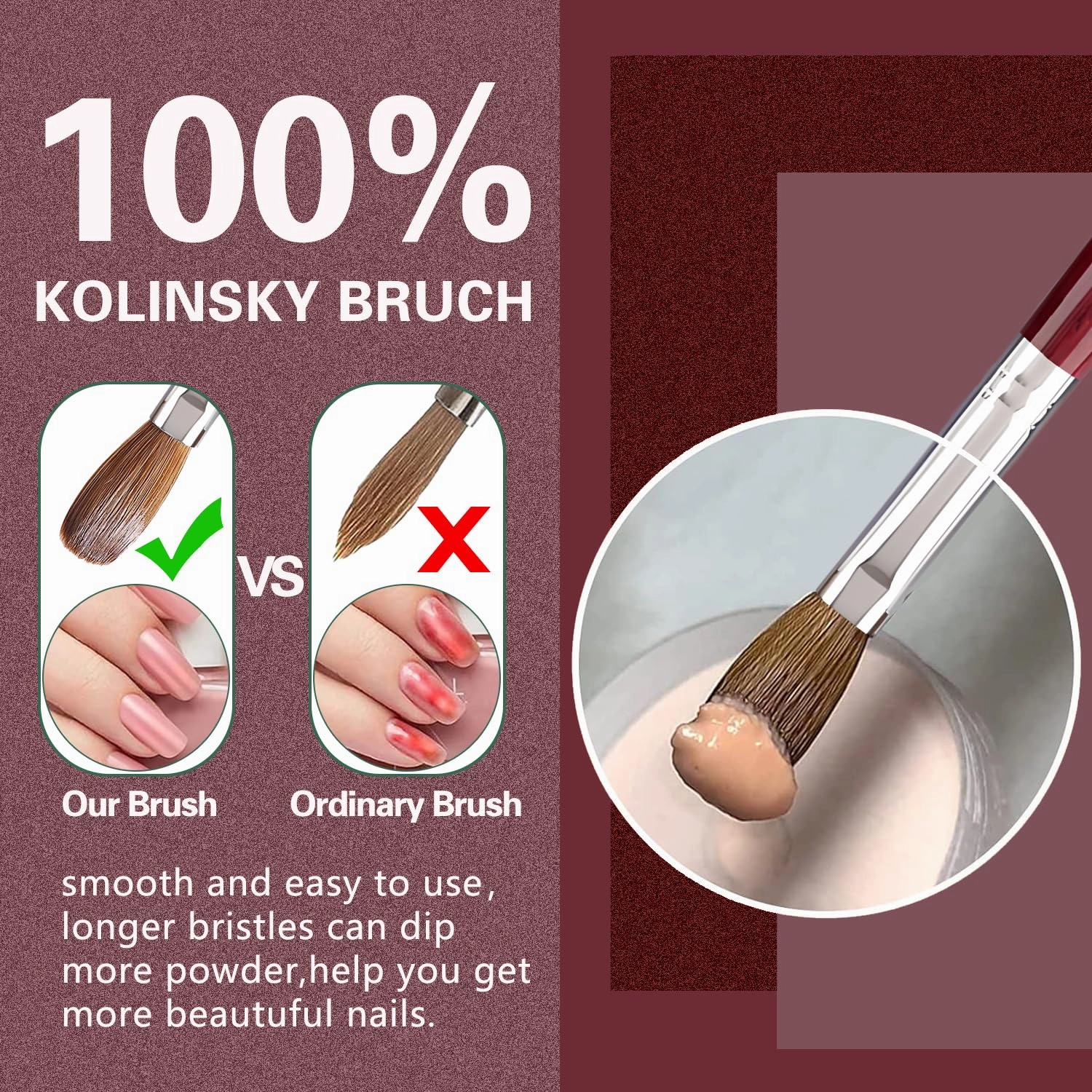 Acrylic Nail Brush 100% Kolinsky Acrylic Brushes for Nails Size 16 Oval Crimped Shaped Nail Brushes for Acrylic Application Mahogany Handle Professional Nail Art Powder Brush Manicure Tool