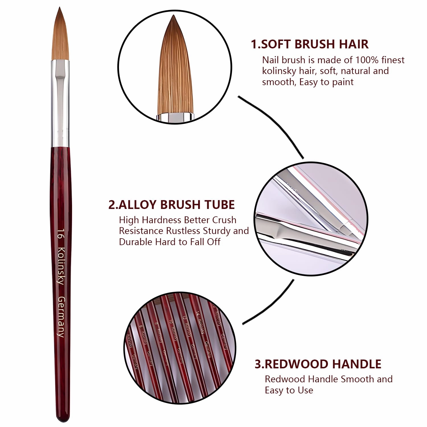 Acrylic Nail Brush 100% Kolinsky Acrylic Brushes for Nails Size 16 Oval Crimped Shaped Nail Brushes for Acrylic Application Mahogany Handle Professional Nail Art Powder Brush Manicure Tool