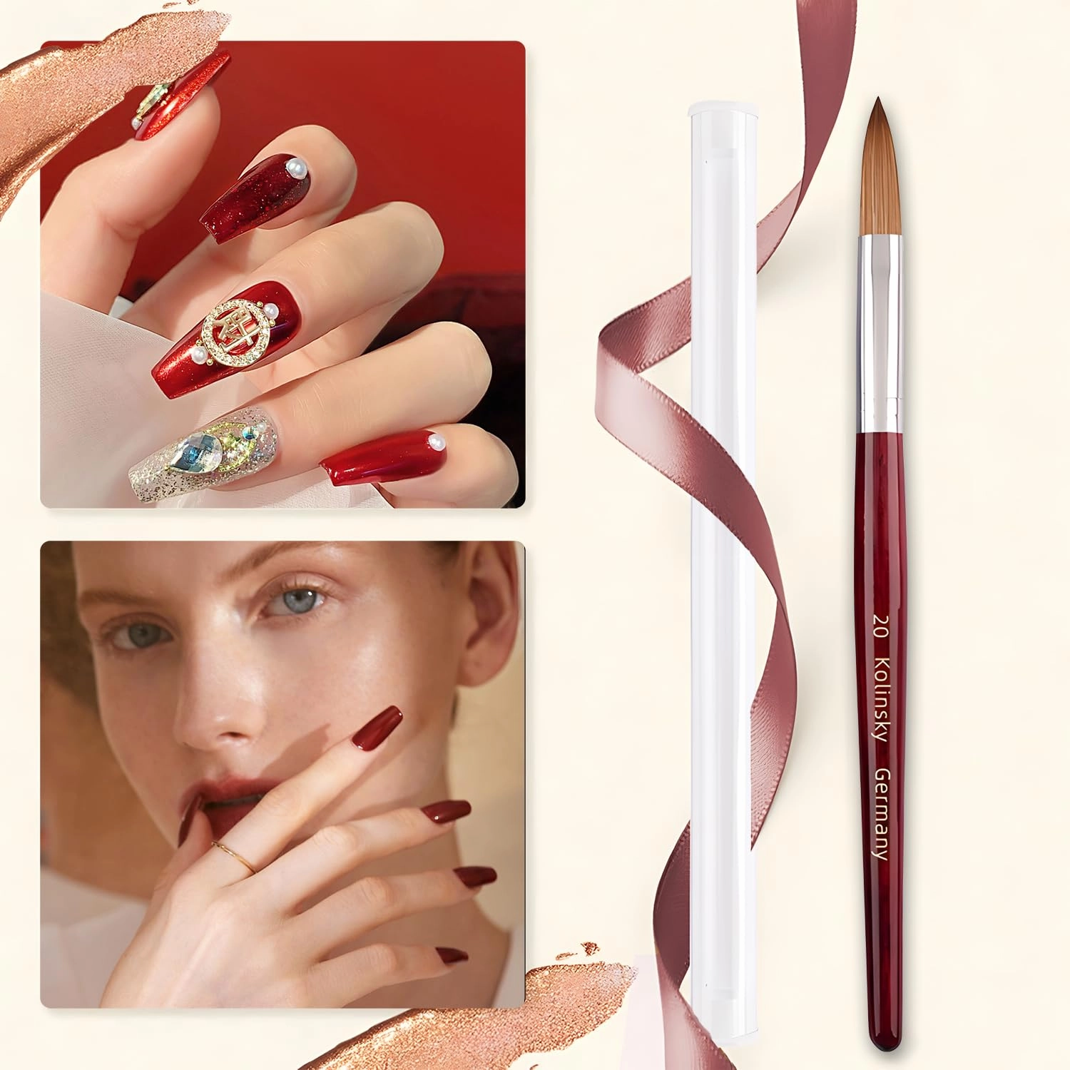 Acrylic Nail Brush 100% Kolinsky Acrylic Brushes for Nails Size 16 Oval Crimped Shaped Nail Brushes for Acrylic Application Mahogany Handle Professional Nail Art Powder Brush Manicure Tool