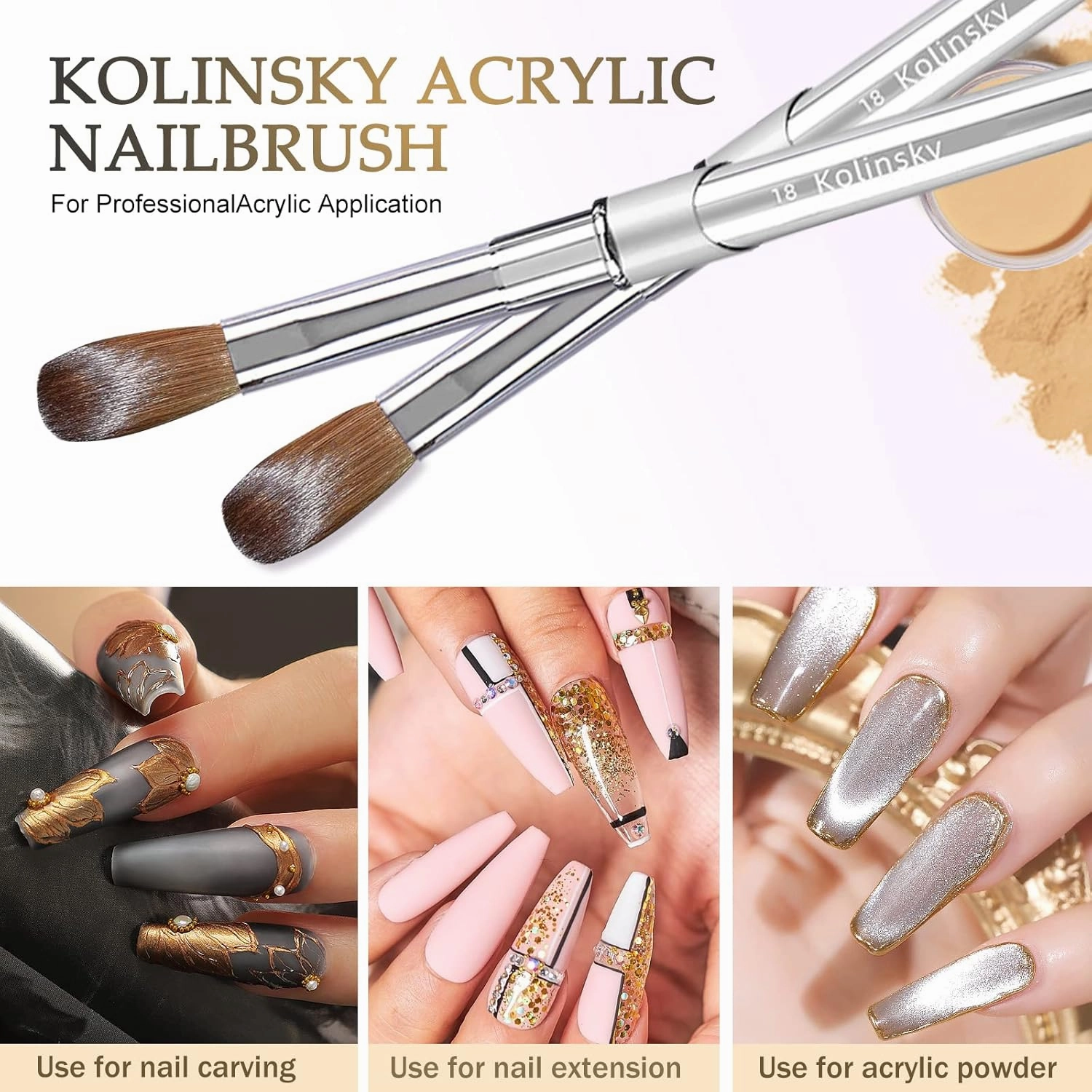 Acrylic Nail Brushes,100% Kolinsky Acrylic Nail Brush, Size 8 Nail Brush for Acrylic Application Round Oval Shaped, Nail Art Brushes for Acrylic Application Nail Extension Professional Nail Art Brush (8#)