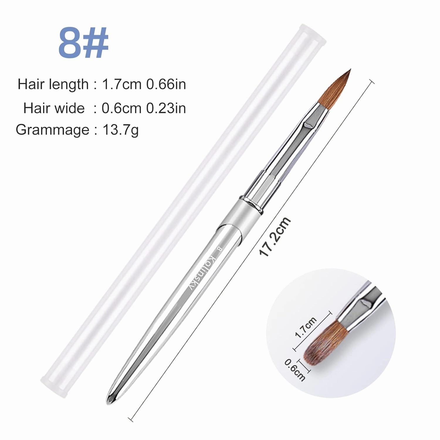 Acrylic Nail Brushes,100% Kolinsky Acrylic Nail Brush, Size 8 Nail Brush for Acrylic Application Round Oval Shaped, Nail Art Brushes for Acrylic Application Nail Extension Professional Nail Art Brush (8#)