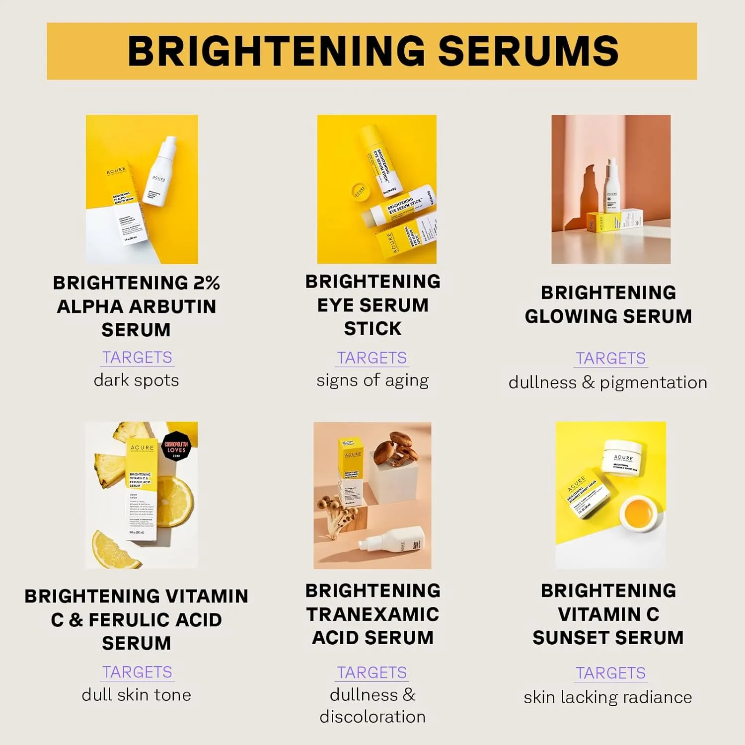 Acure Brightening Glowing Serum - Revitalize & Hydrate Face & Neck - Argan Oil, Pumpkin & Cranberry - Antioxidant Protection for All Skin Types- All Natural Hydrating Formula - 100% Vegan, 1 Fl Oz