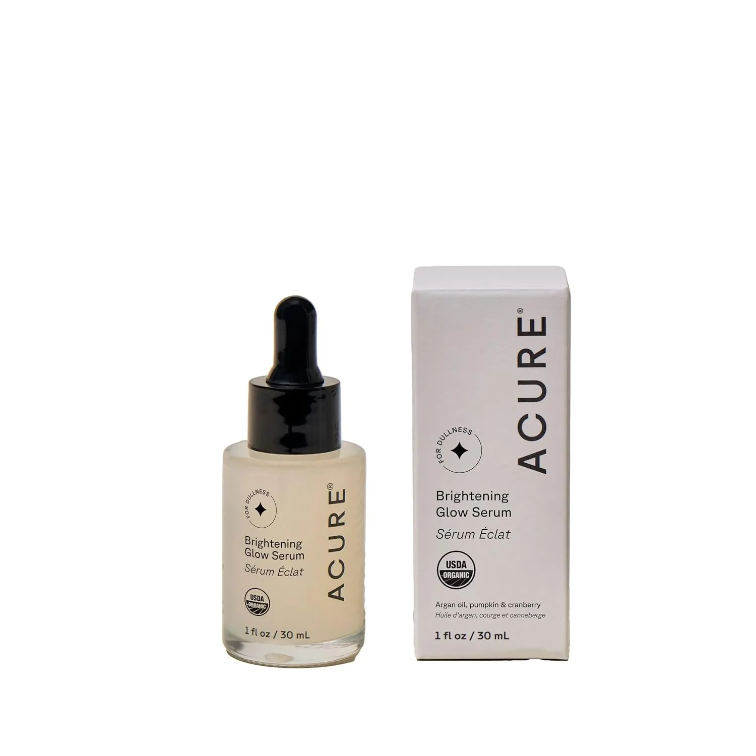 Acure Brightening Glowing Serum - Revitalize & Hydrate Face & Neck - Argan Oil, Pumpkin & Cranberry - Antioxidant Protection for All Skin Types- All Natural Hydrating Formula - 100% Vegan, 1 Fl Oz