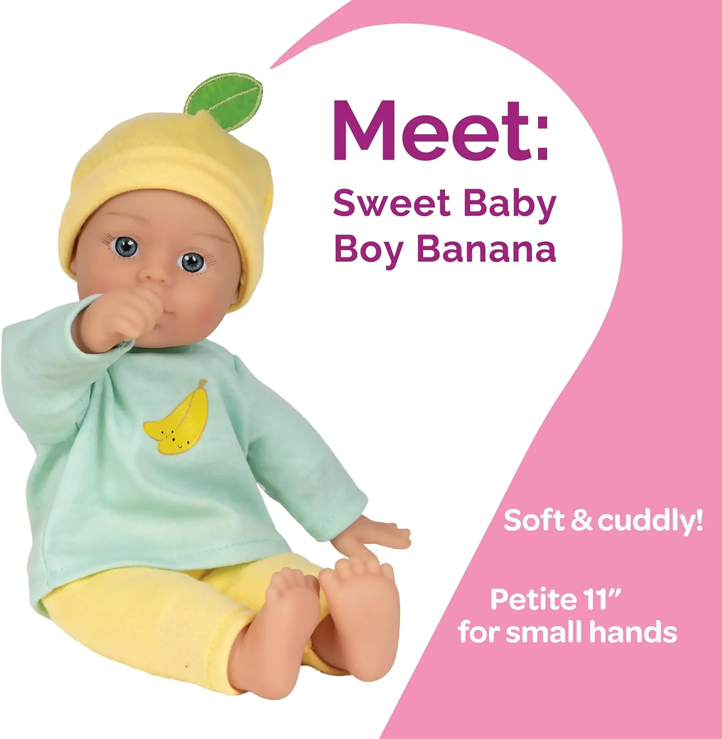 Adora Sweet Baby - 11” Soft & Cuddly Baby Doll, Realistic Features, Gentle Scent, Machine Washable, Lightweight & Easy to Hold | Adorable Playmate (Banana)