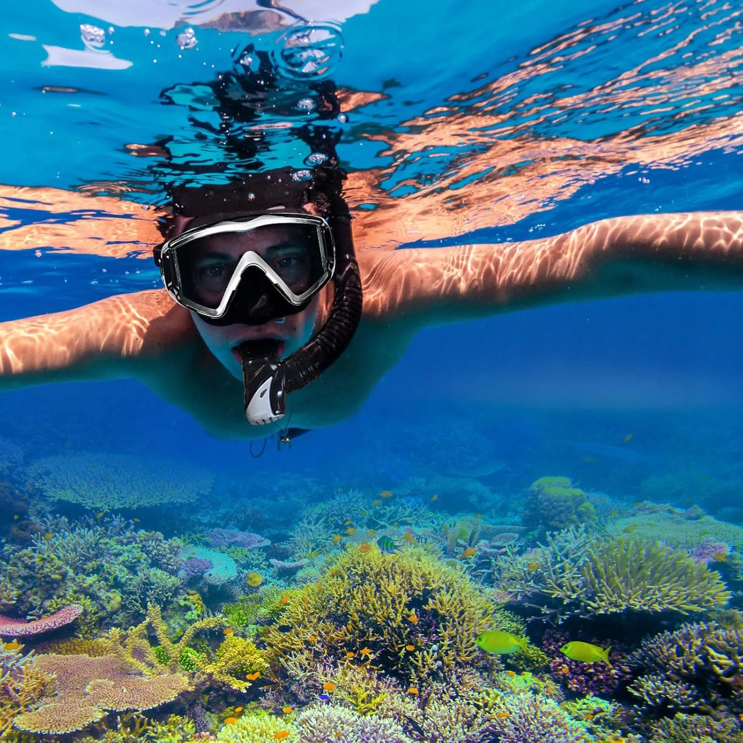 Adult Pano 3 Scuba Diving Mask, Tempered Glass Snorkel Mask Anti-Fog Swim Mask No Leakage Swim Goggles with Nose Cover Snorkeling Gear for Snorkeling, Freediving, Swimming