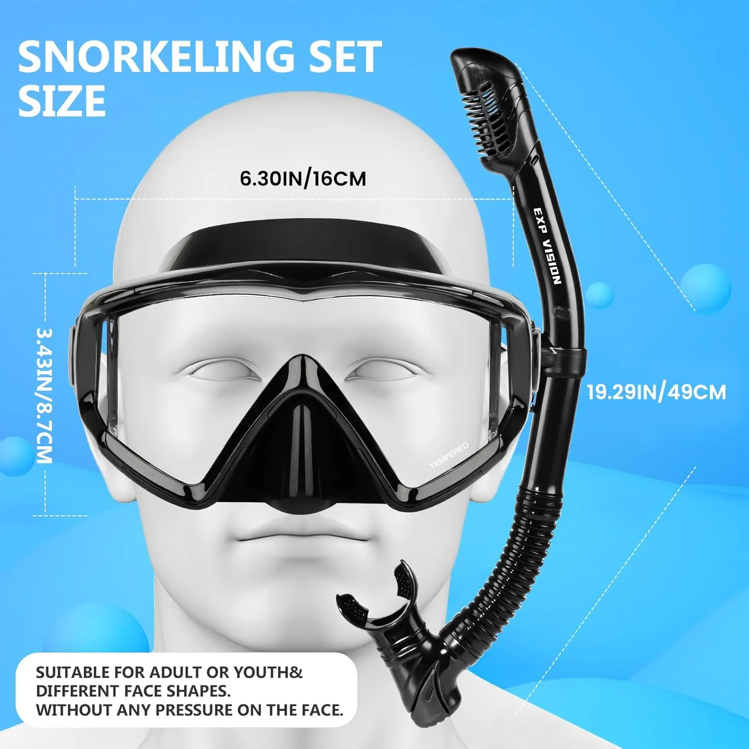 Adult Pano 3 Scuba Diving Mask, Tempered Glass Snorkel Mask Anti-Fog Swim Mask No Leakage Swim Goggles with Nose Cover Snorkeling Gear for Snorkeling, Freediving, Swimming