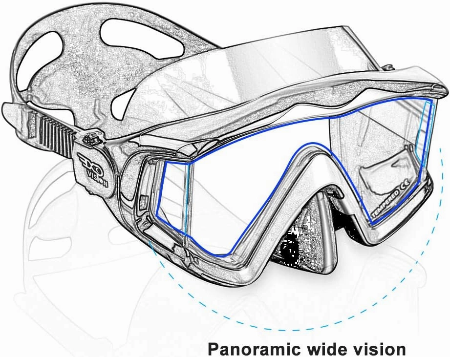 Adult Pano 3 Scuba Diving Mask, Tempered Glass Snorkel Mask Anti-Fog Swim Mask No Leakage Swim Goggles with Nose Cover Snorkeling Gear for Snorkeling, Freediving, Swimming