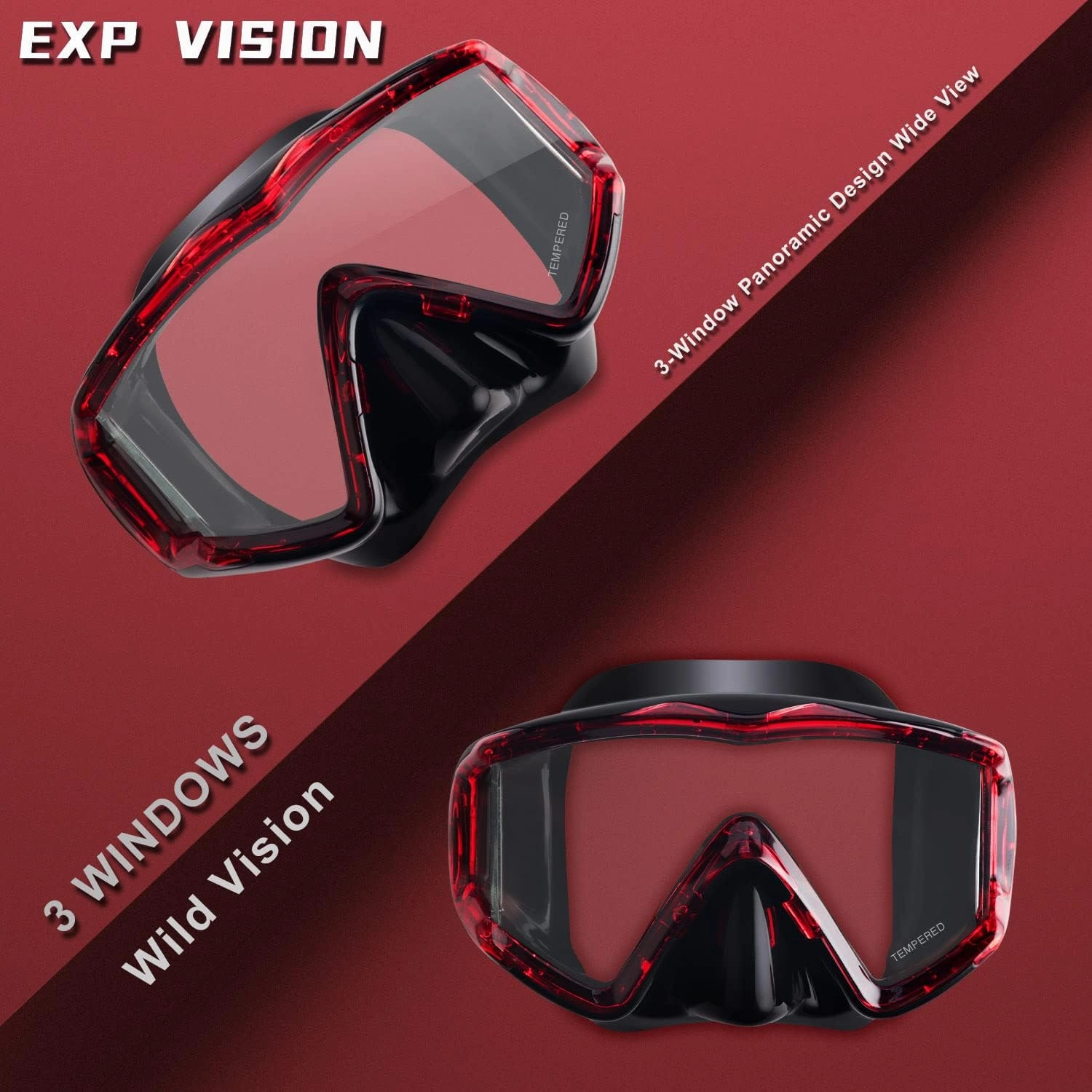 Adult Pano 3 Scuba Diving Mask, Tempered Glass Snorkel Mask Anti-Fog Swim Mask No Leakage Swim Goggles with Nose Cover Snorkeling Gear for Snorkeling, Freediving, Swimming