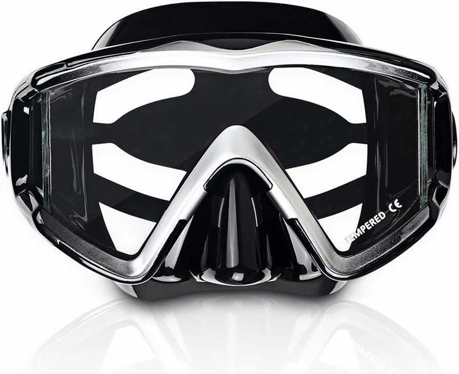 Adult Pano 3 Scuba Diving Mask, Tempered Glass Snorkel Mask Anti-Fog Swim Mask No Leakage Swim Goggles with Nose Cover Snorkeling Gear for Snorkeling, Freediving, Swimming