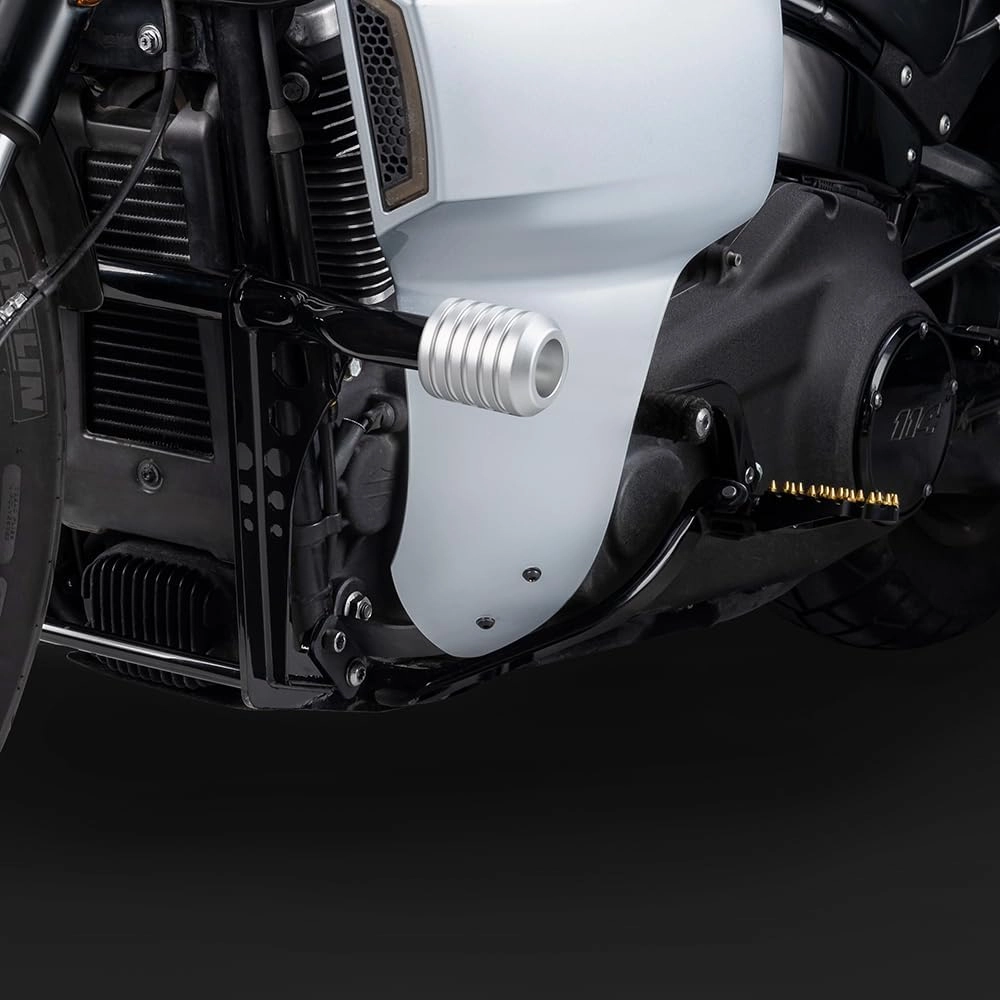 Advanblack Highway Footpeg Crash Bar Protek Performance Engine Guard Sliders For Harley Softail StreetBob, FatBob, Low Rider/S 2018 19 20 21 22 23 24 (Sliders in Silver CNC)