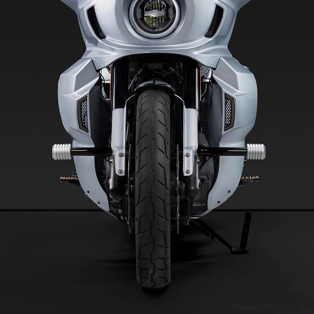 Advanblack Highway Footpeg Crash Bar Protek Performance Engine Guard Sliders For Harley Softail StreetBob, FatBob, Low Rider/S 2018 19 20 21 22 23 24 (Sliders in Silver CNC)