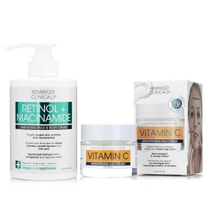 Advanced Clinicals Retinol   Niacinamide Anti-Aging Face & Body Cream   Vitamin C Brightening Face Gel Cream Set