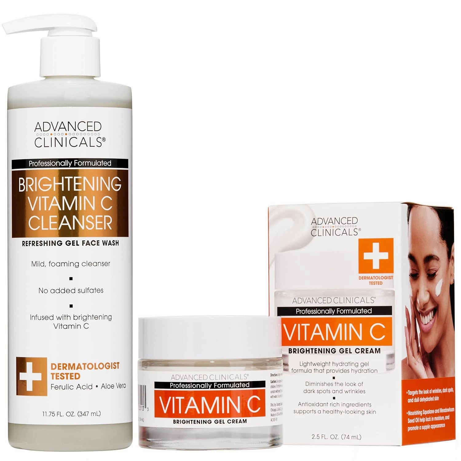 Advanced Clinicals Vitamin C Hydrating Face Gel Cream   Vitamin C Hydrating Facial Cleanser Bundle