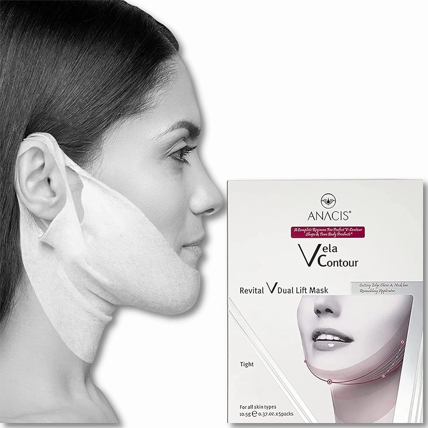 Advanced Neck Under Chin Mask Works for V-line Neck Chin Jawline - Fine Lines - Neck Wrinkles - Sagging Skin - For Women and Men. (5 Double Masks)